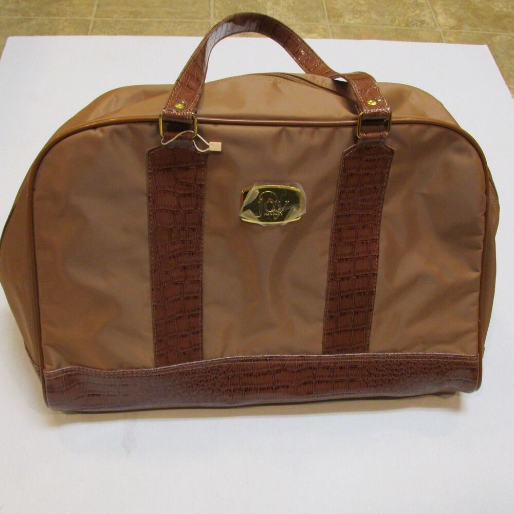 Joy Mangano Clothes It All Weekender Carry On Bag Croc Totes Tan Brown Large